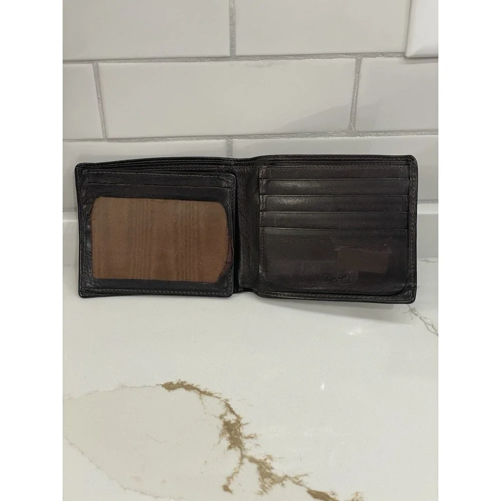 Vintage Gary's‎ Brown Leather Wallet Bifold Card Slots ID Window Bills Pocket
